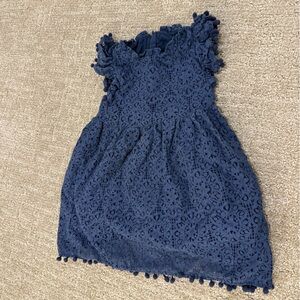 Navy Blue Lace Strapless Dress